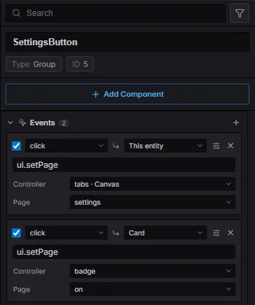 The Events section of the Details inspector