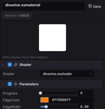 The material inspector’s Shader section and parameter list