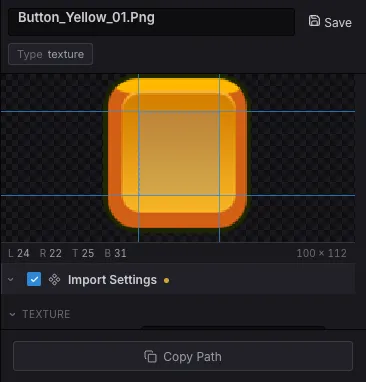Dragging the 9-slice border guides on a texture in the asset inspector