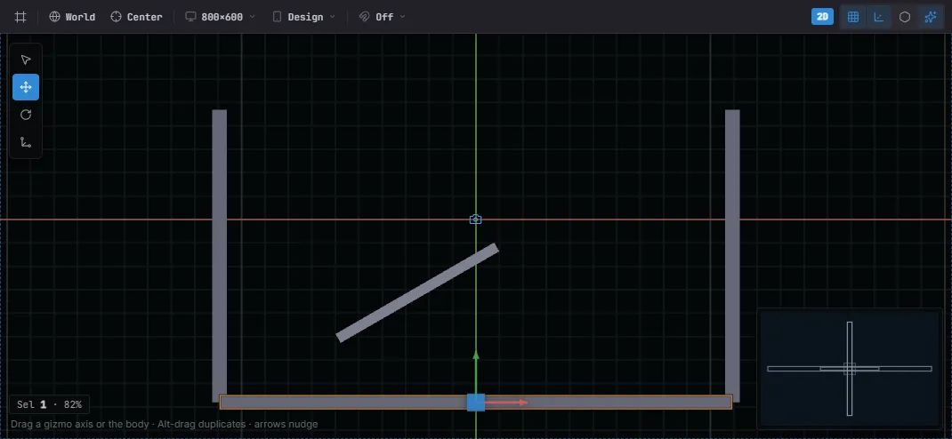 Collider gizmos in the editor viewport — the selected Ground’s outline plus walls and a ramp