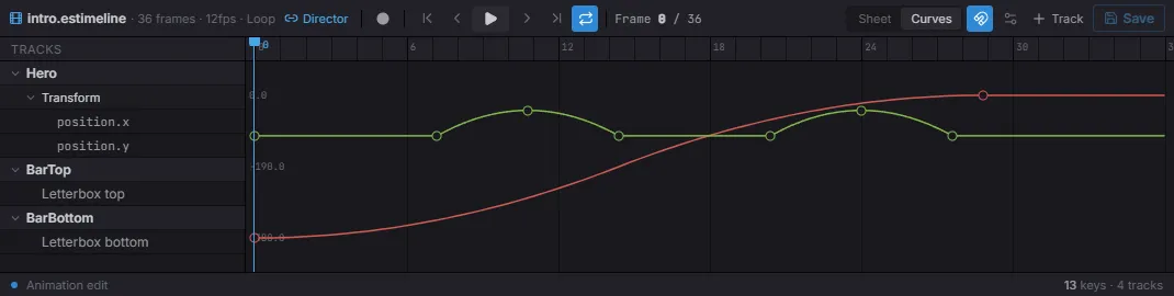 The Sequencer curve editor — value curves with tangent handles