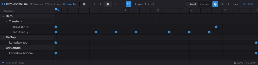 The Sequencer dope sheet — tracks and keyframes for a cutscene timeline